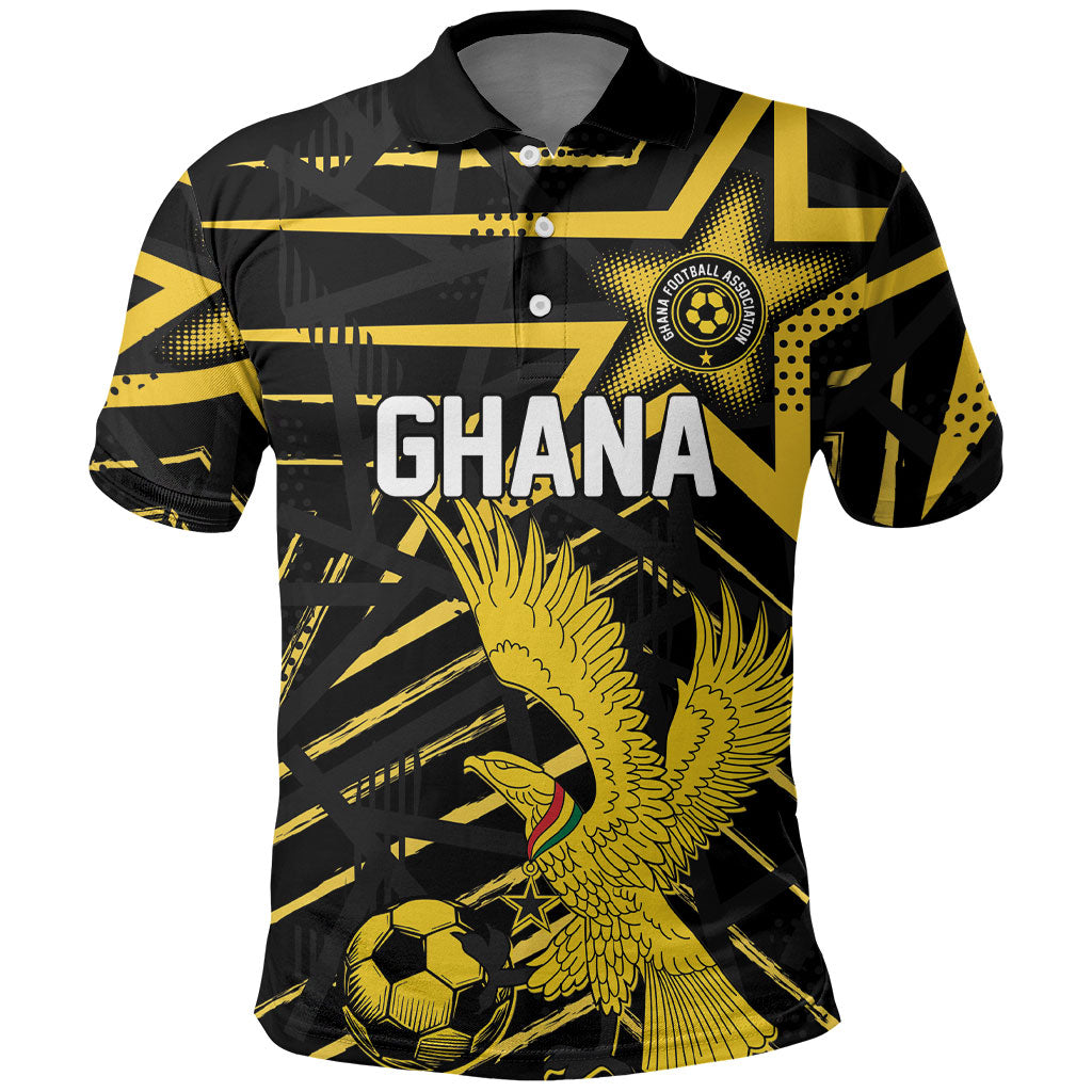 Custom Ghana Football Polo Shirt Golden Black Star Eagle Heritage