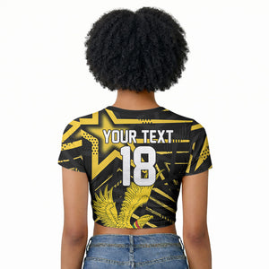 Custom Ghana Football Raglan Cropped T shirt Golden Black Star Eagle Heritage