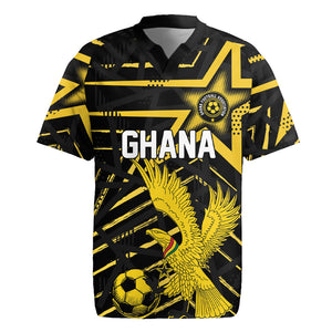 Custom Ghana Football Rugby Jersey Golden Black Star Eagle Heritage