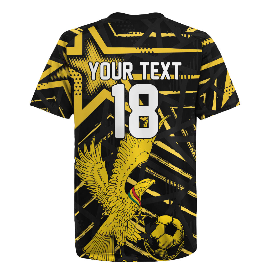 Custom Ghana Football Rugby Jersey Golden Black Star Eagle Heritage