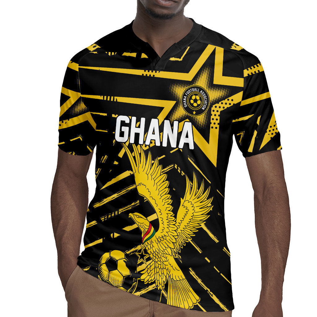 Custom Ghana Football Rugby Jersey Golden Black Star Eagle Heritage
