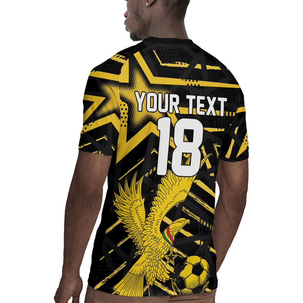 Custom Ghana Football Rugby Jersey Golden Black Star Eagle Heritage
