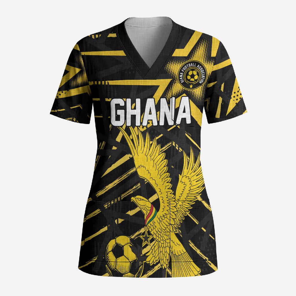 Custom Ghana Football Scrub Top Golden Black Star Eagle Heritage