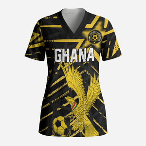 Custom Ghana Football Scrub Top Golden Black Star Eagle Heritage