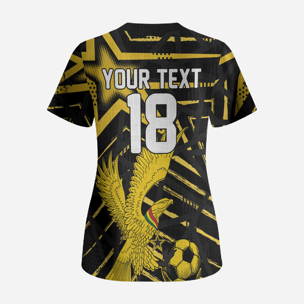 Custom Ghana Football Scrub Top Golden Black Star Eagle Heritage