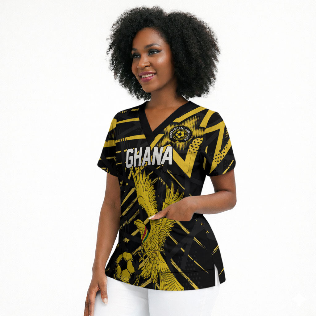 Custom Ghana Football Scrub Top Golden Black Star Eagle Heritage
