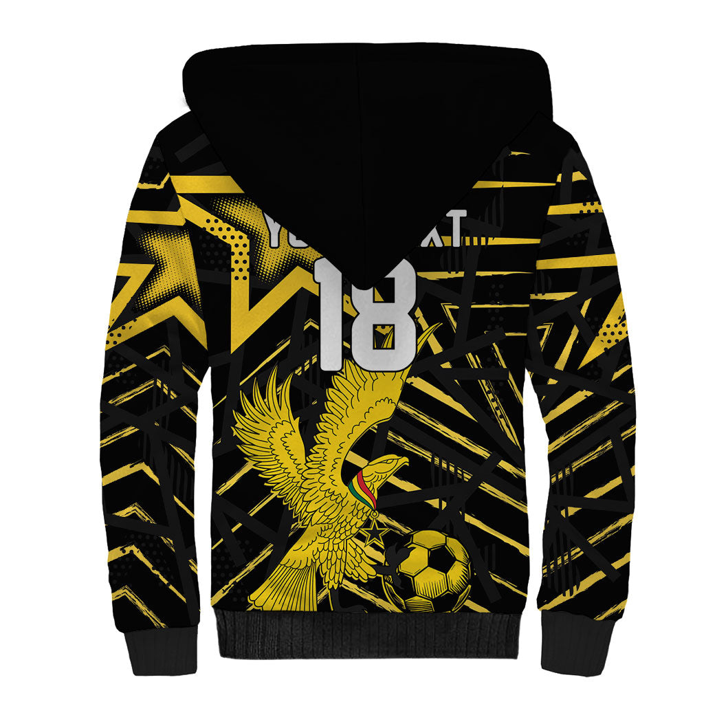 Custom Ghana Football Sherpa Hoodie Golden Black Star Eagle Heritage