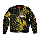 Custom Ghana Football Sleeve Zip Bomber Jacket Golden Black Star Eagle Heritage