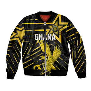Custom Ghana Football Sleeve Zip Bomber Jacket Golden Black Star Eagle Heritage