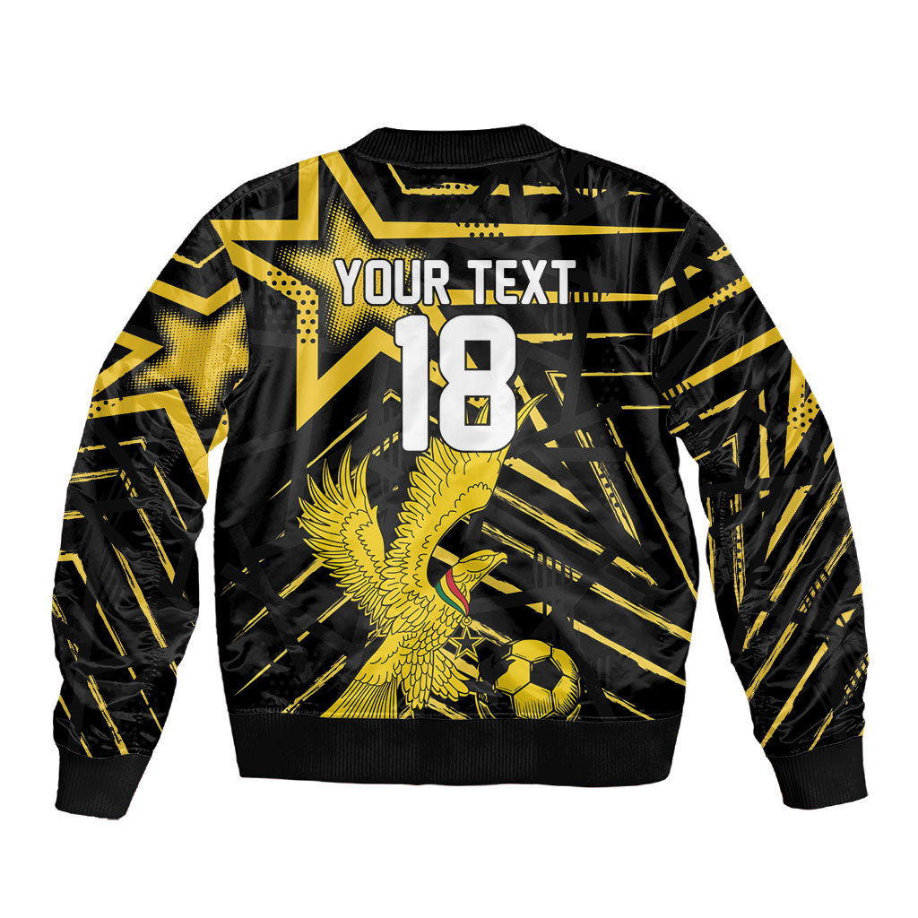 Custom Ghana Football Sleeve Zip Bomber Jacket Golden Black Star Eagle Heritage