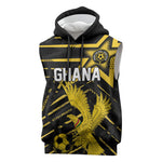 Custom Ghana Football Sleeveless Hoodie Golden Black Star Eagle Heritage