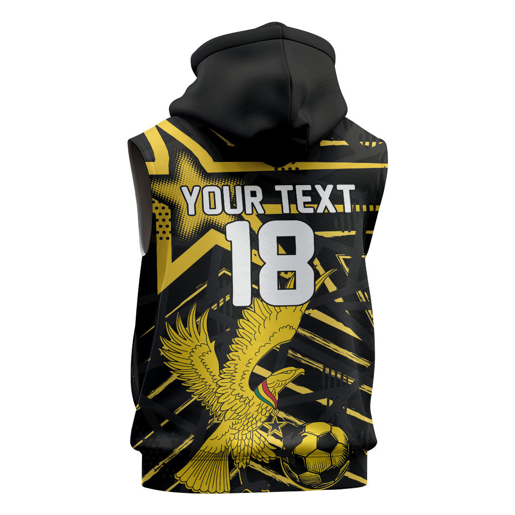 Custom Ghana Football Sleeveless Hoodie Golden Black Star Eagle Heritage