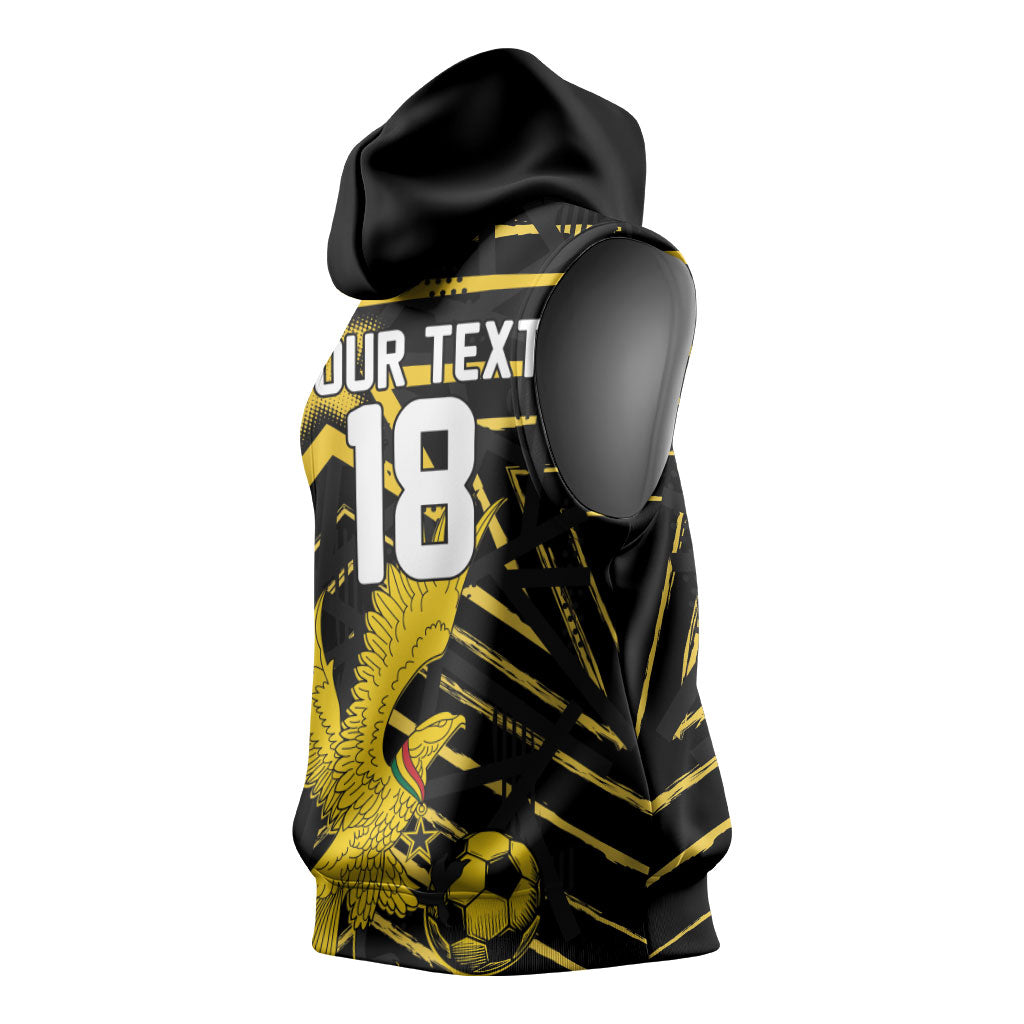 Custom Ghana Football Sleeveless Hoodie Golden Black Star Eagle Heritage