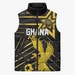 Custom Ghana Football Sleeveless Puffer Jacket Golden Black Star Eagle Heritage