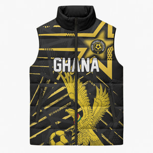 Custom Ghana Football Sleeveless Puffer Jacket Golden Black Star Eagle Heritage