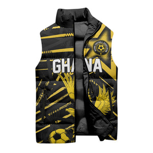 Custom Ghana Football Sleeveless Puffer Jacket Golden Black Star Eagle Heritage
