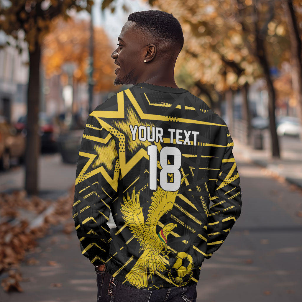 Custom Ghana Football Sweatshirt Golden Black Star Eagle Heritage