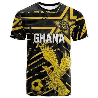 Custom Ghana Football T shirt Golden Black Star Eagle Heritage