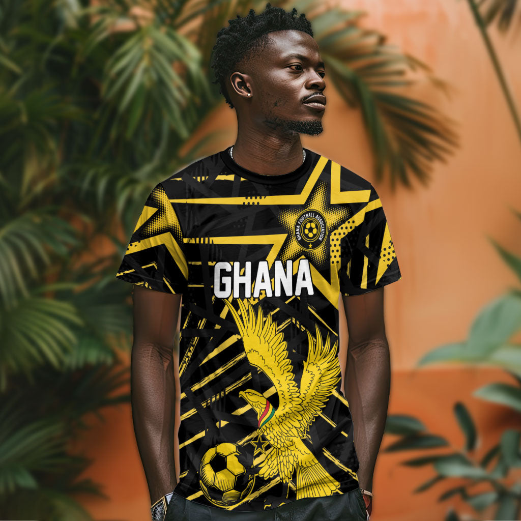 Custom Ghana Football T shirt Golden Black Star Eagle Heritage