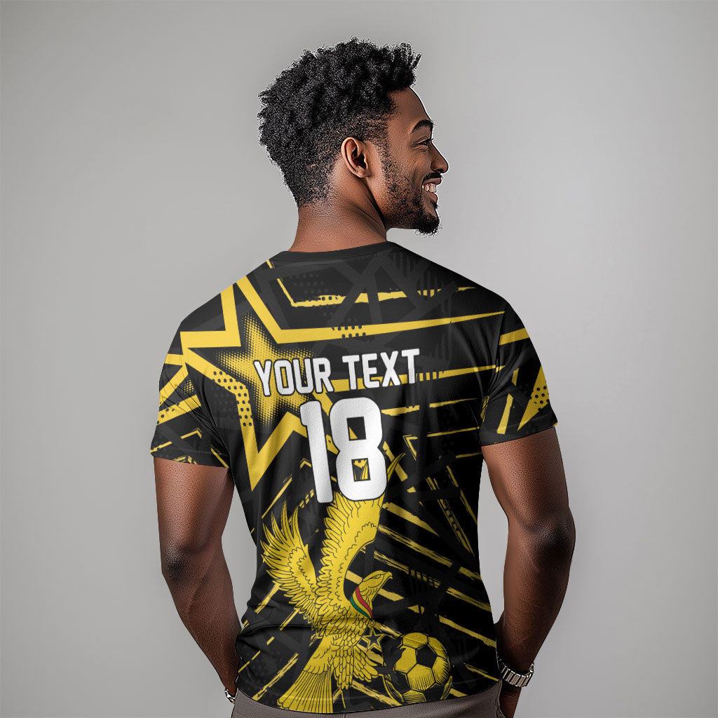 Custom Ghana Football T shirt Golden Black Star Eagle Heritage