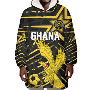 Custom Ghana Football Wearable Blanket Hoodie Golden Black Star Eagle Heritage