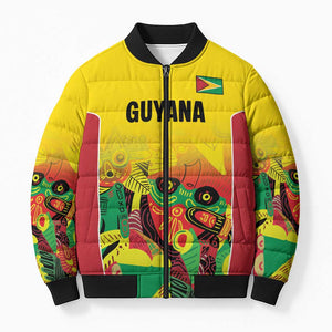 Custom Guyana Football Pride Bomber Puffer Jacket Golden Jaguars Go Champion - Yellow