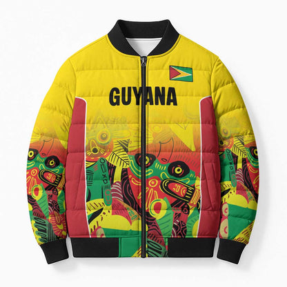 Custom Guyana Football Pride Bomber Puffer Jacket Golden Jaguars Go Champion - Yellow