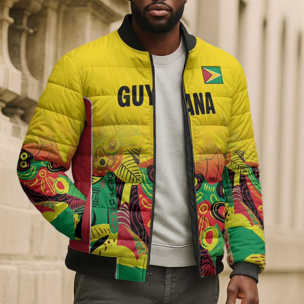 Custom Guyana Football Pride Bomber Puffer Jacket Golden Jaguars Go Champion - Yellow