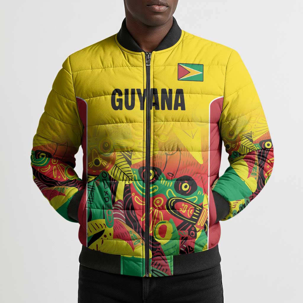 Custom Guyana Football Pride Bomber Puffer Jacket Golden Jaguars Go Champion - Yellow