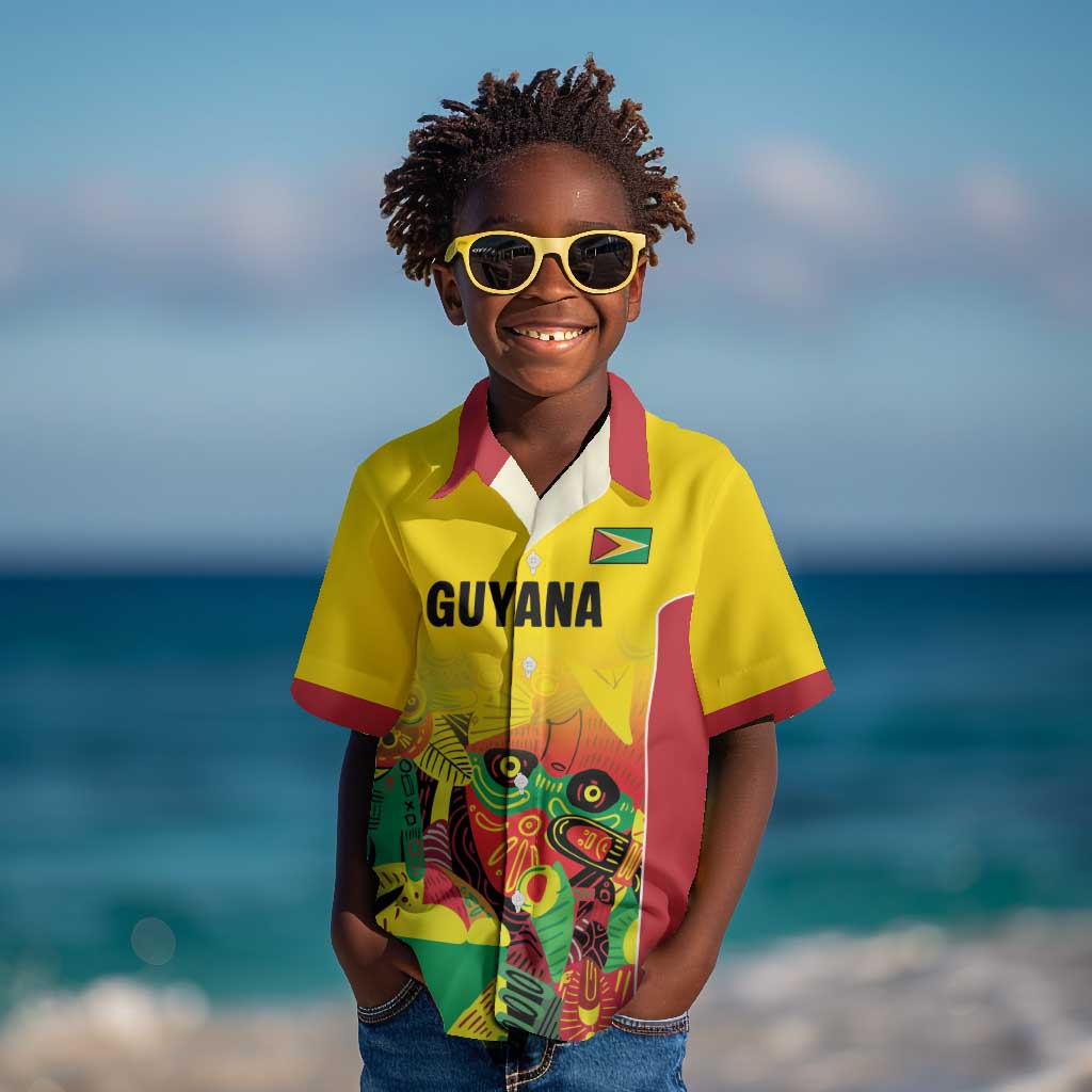 Custom Guyana Football Pride Kid Hawaiian Shirt Golden Jaguars Go Champion - Yellow - African Pride