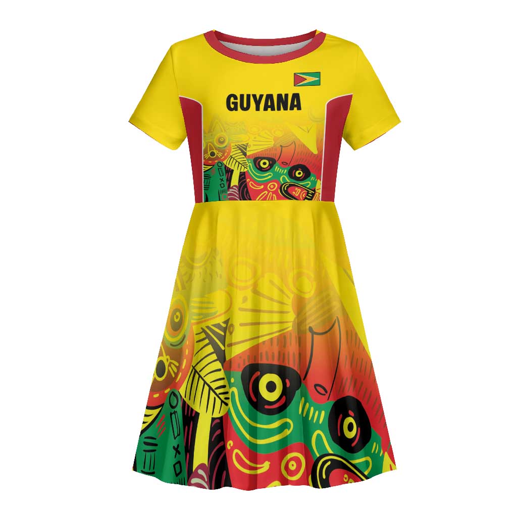 Custom Guyana Football Pride Kid Short Sleeve Dress Golden Jaguars Go Champion - Yellow - African Pride