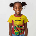 Custom Guyana Football Pride Kid T shirt Golden Jaguars Go Champion - Yellow - African Pride
