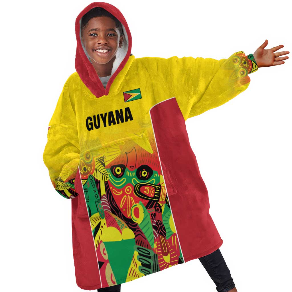 Custom Guyana Football Pride Kid Wearable Blanket Hoodie Golden Jaguars Go Champion - Yellow - African Pride