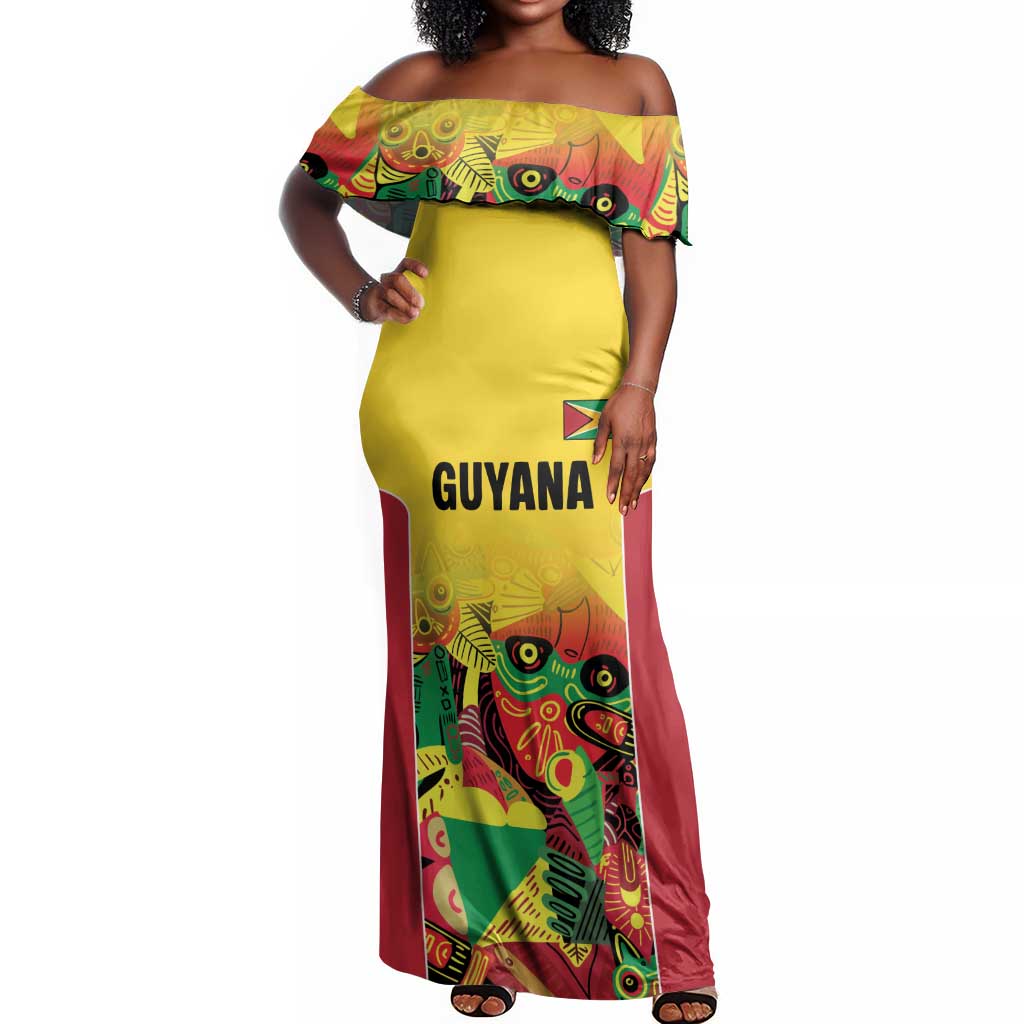 Custom Guyana Football Pride Off Shoulder Maxi Dress Golden Jaguars Go Champion - Yellow - African Pride