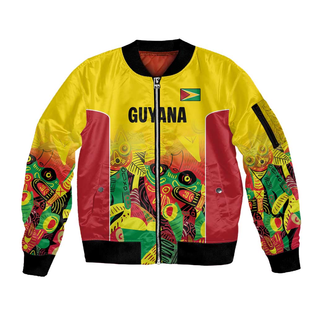 Custom Guyana Football Pride Sleeve Zip Bomber Jacket Golden Jaguars Go Champion - Yellow - African Pride