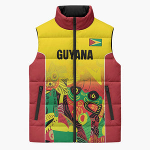 Custom Guyana Football Pride Sleeveless Puffer Jacket Golden Jaguars Go Champion - Yellow