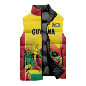 Custom Guyana Football Pride Sleeveless Puffer Jacket Golden Jaguars Go Champion - Yellow
