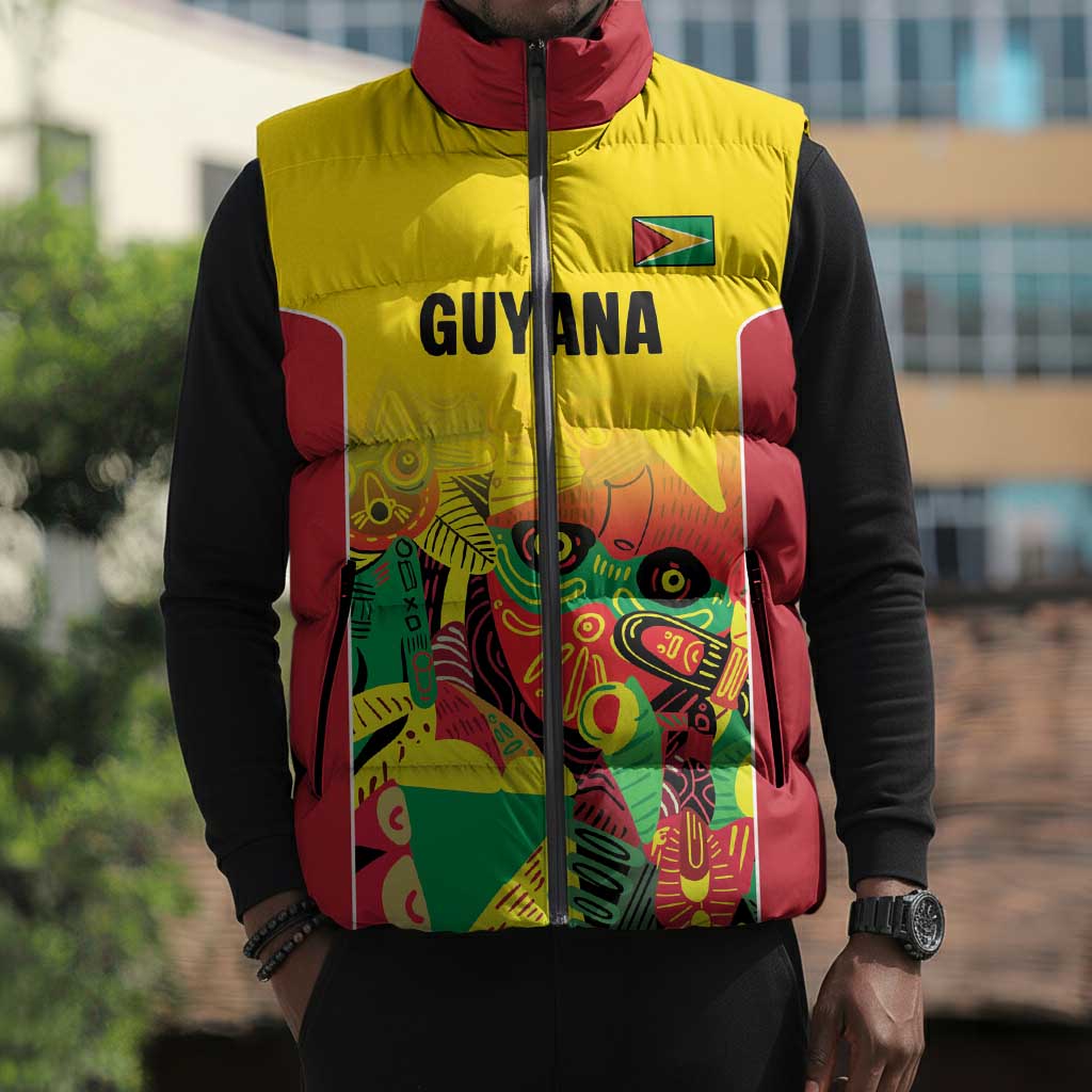 Custom Guyana Football Pride Sleeveless Puffer Jacket Golden Jaguars Go Champion - Yellow