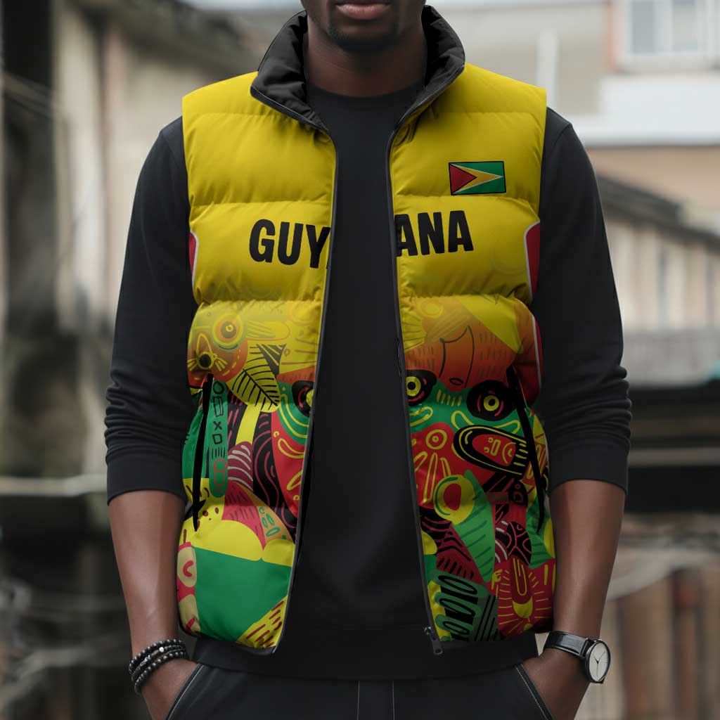 Custom Guyana Football Pride Sleeveless Puffer Jacket Golden Jaguars Go Champion - Yellow