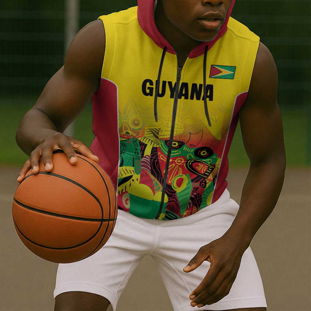 Custom Guyana Football Pride Sleeveless Zip Hoodie Golden Jaguars Go Champion - Yellow - African Pride