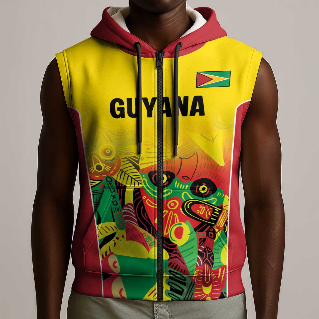 Custom Guyana Football Pride Sleeveless Zip Hoodie Golden Jaguars Go Champion - Yellow - African Pride