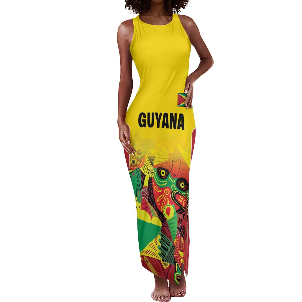 Custom Guyana Football Pride Tank Maxi Dress Golden Jaguars Go Champion - Yellow - African Pride