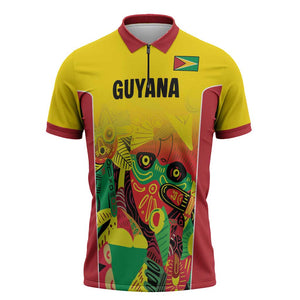 Custom Guyana Football Pride Zipper Polo Shirt Golden Jaguars Go Champion - Yellow