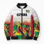 Custom Guyana Football Pride Bomber Puffer Jacket Golden Jaguars Go Champion - White