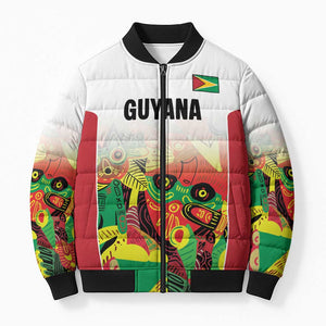 Custom Guyana Football Pride Bomber Puffer Jacket Golden Jaguars Go Champion - White