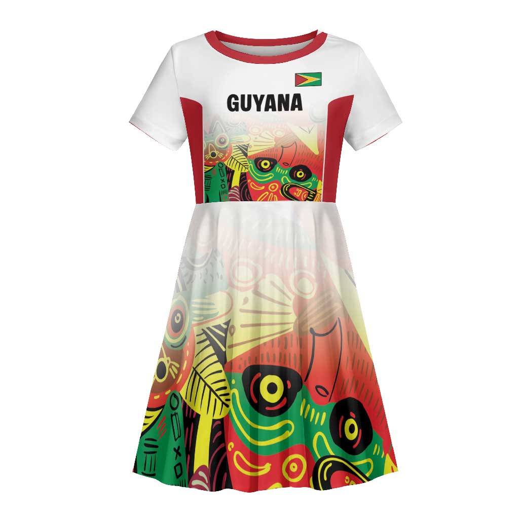 Custom Guyana Football Pride Kid Short Sleeve Dress Golden Jaguars Go Champion - White - African Pride