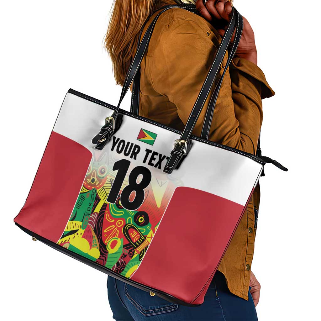 Custom Guyana Football Pride Leather Tote Bag Golden Jaguars Go Champion - White - African Pride