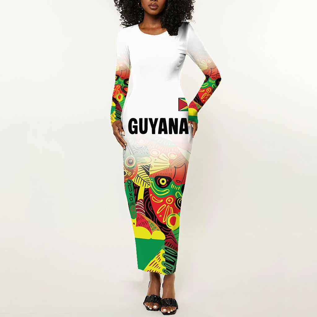 Custom Guyana Football Pride Long Sleeve Bodycon Dress Golden Jaguars Go Champion - White - African Pride