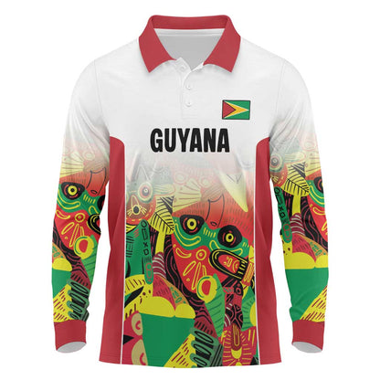 Custom Guyana Football Pride Long Sleeve Polo Shirt Golden Jaguars Go Champion - White - African Pride