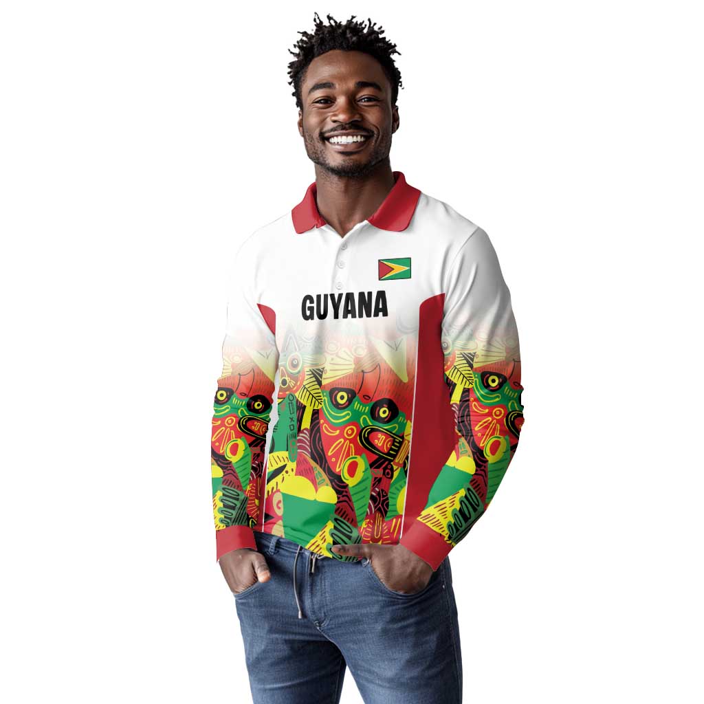 Custom Guyana Football Pride Long Sleeve Polo Shirt Golden Jaguars Go Champion - White - African Pride